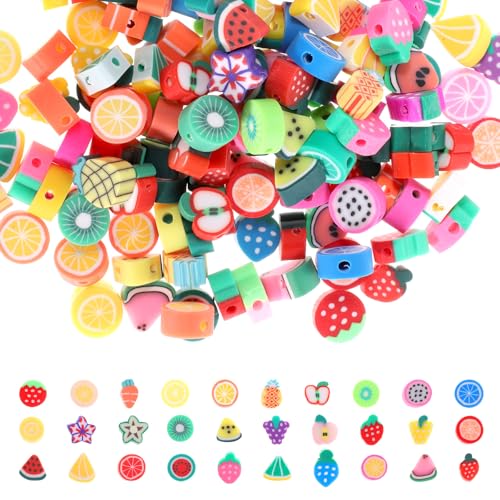 200 Stück Frucht-Polymer-Ton-Perlen, gemischte Obst-Charm-Perlen für Damen, Schmuckherstellung, DIY-Armband, Halskette, Haarspange von Psyqtsuary