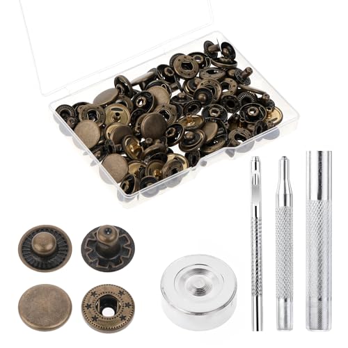 24 Sets Druckknopf Set, Kupfer Druckknöpfe Φ15mm, Schwerlast Leder Druckknöpfe, Druckknöpfe Metall, Kleidung Druckknopf mit Befestigungswerkzeug mit 4 Montagewerkzeugen für Lederhandwerk 24 Sets Druckknopf Set, Kupfer Druckknöpfe Φ15mm, Schwerlast Leder Druckknöpfe, Druckknöpfe Metall, Kleidung Druckknopf mit Befestigungswerkzeug mit 4 Montagewerkzeugen für Lederhandwerk von Psyqtsuary