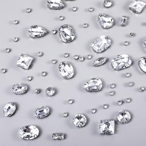 245 Stück Strasssteine Zum Aufnähen Diamant Glas Kristall Strass Strasssteine Große Strasssteine zum Nähen mit Krallen Kleidung Strasssteine für DIY-Bastelkleidung, Kleidungs, Schuhe, Taschen (Weiß) von Psyqtsuary