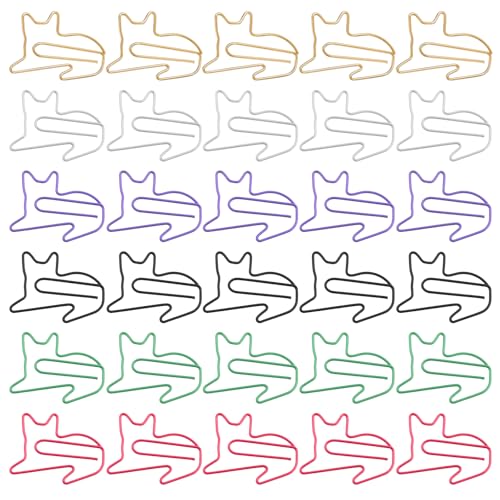 30 Stück Büroklammern Cartoon Katze, Büroklammern Katze, Metall klammern Lustige Bürogeschenke schöne, lustige buntes Tier-Design Büroklammerns, 6 Farben von Psyqtsuary