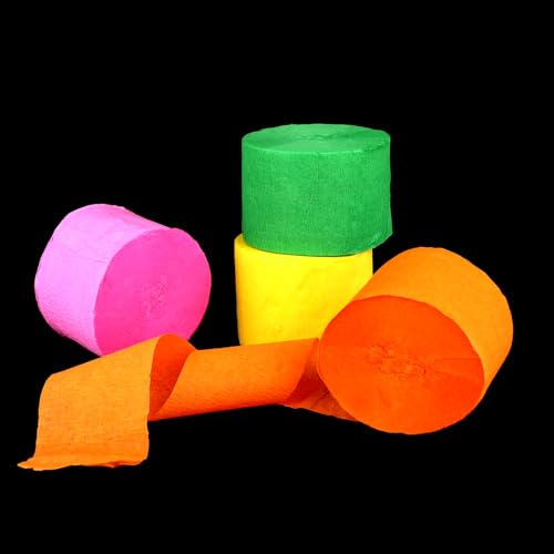 4 Rollen Krepppapier Bunt Leuchtendes Krepppapier Regenbogen Krepppapier Band Fluoreszierend Neon Papier Luftschlangen Party Kreppbänder DIY Papier Streamer für Neon Party Deko 4 Rollen Krepppapier Bunt Leuchtendes Krepppapier Regenbogen Krepppapier Band Fluoreszierend Neon Papier Luftschlangen Party Kreppbänder DIY Papier Streamer für Neon Party Deko von Psyqtsuary