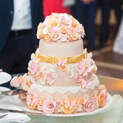 40 Stück Schmetterlinge kuchen deko, 3D Dreidimensional Schmetterlinge Deko Torte, Tortendeko Schmetterling, Schmetterling Cupcake Topper für Hochzeit Party Essen Dekoration, Rosa/Lila von Psyqtsuary