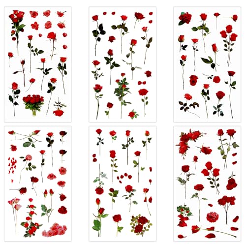 6 Blatt Rosen Sticker, Blumen Scrapbooking Aufkleber, Transparent Blumen Sticker, Wasserfeste Flower Stickers, PET Blumens Aufkleber, Pflanzen Blumens Stickers Set für Fotoalbum Sammelalbum Handwerk 6 Blatt Rosen Sticker, Blumen Scrapbooking Aufkleber, Transparent Blumen Sticker, Wasserfeste Flower Stickers, PET Blumens Aufkleber, Pflanzen Blumens Stickers Set für Fotoalbum Sammelalbum Handwerk von Psyqtsuary