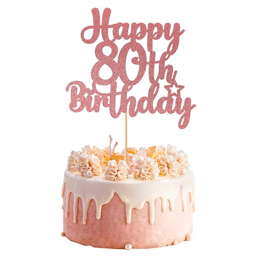 80 Geburtstag Tortendeko Deko, Happy 80th Birthday Kuchen Deko Rosa Cake Topper Geburtstag Glitter TortendekoTopper Personalisiert von Psyqtsuary