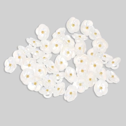 Blumenknöpfe zum Nähen, weiße Knöpfe für Kleidung, Handwerk, Gummiverschlüsse, Perlen-Blumenknöpfe für Schmuckherstellung, Großpackung, Armband, Haarspange, Mantel, Hemd, 11 mm, 30 Stück von Psyqtsuary
