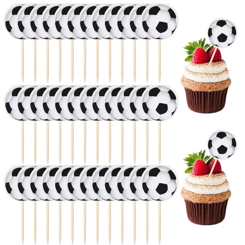 Cupcake-Topper, Fußball-Cupcake-Topper, einfach zu installieren, Fußball-Kuchenaufsätze, Sportmotive, Fußball-Cupcake-Dekoration für Sportbälle, Mottoball, Kindergeburtstag, Party-Dekoration, 36 Stück von Psyqtsuary