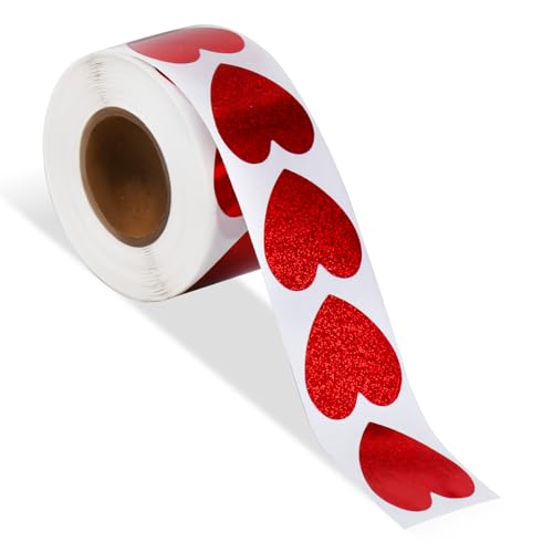 500 Stück Rot Herz Klebepunkte, Glitzer Herz Sticker Rolle, Herzen Rot Selbstklebend Aufkleber Belohnungssticker Shining Stickers Herzen Aufkleber Stickers Liebe für Kinder Geburtstagsfeier Hochzeit von Psyqtsuary