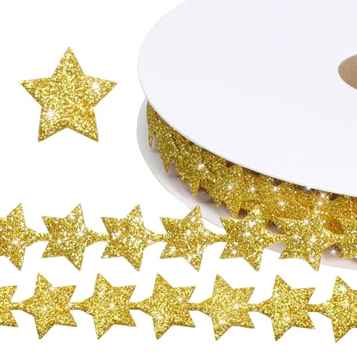 Glitzer-Sternband, 1 Rolle, 20 Yards Glitzer-Goldband, Zierband für Bastelarbeiten, Heimkehr, glitzernde Sterne, glitzernde Bänder für Geschenkverpackungen, Weihnachtsgeschenke von Psyqtsuary