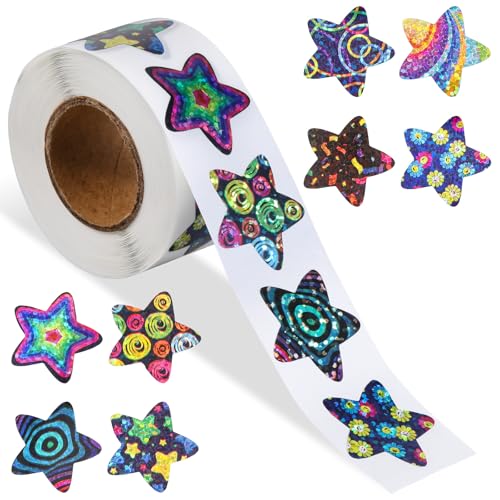 Sterne Aufkleber, 500 Stück Glitzer Sterne Sticker Rolle Weltraum Sticker Glitzer Aufkleber Belohnungssticker Selbstklebende für DIY Basteln Kinder Geburtstagsfeier Hochzeit von Psyqtsuary