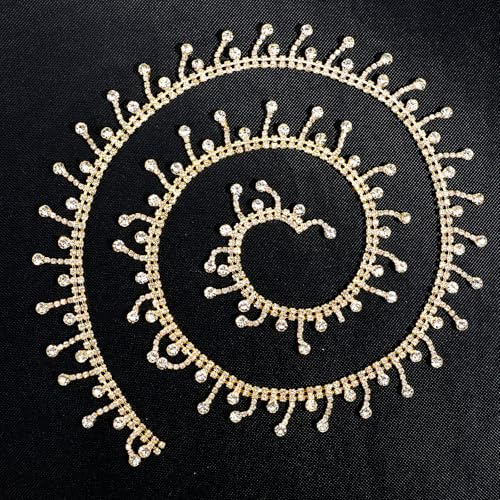 Goldene Strass-Fransenborte, goldenes Strassband für Kleidung, Fransen-Bordüre zum Basteln, Nähen, Kristall-Quasten-Borten, funkelnd, Diamant, schneidbar für Schmuck, Handwerk, Hochzeit, Par von Psyqtsuary
