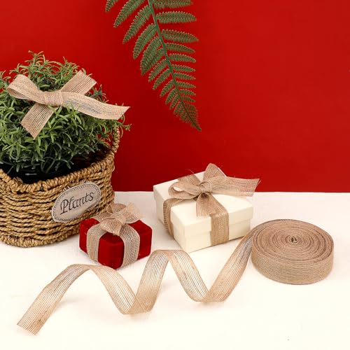 Juteband Rolle 2.5 cm Breit, 20M Vintage Geschenkband Burlap Dekoband Juteband Garten Jute Band Sackleinen Geschenkbander Decoband Geschenkband Weihnachten, für DIY Handwerk Hochzeitdeko Geschenk von Psyqtsuary
