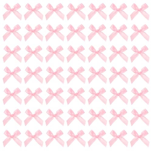Mini Satinband Schleifen, 50 Stück Ribbon Geschenkschleife Satinband Rosa Schleife 4x4 cm Kleine Schleifen Hohe Qualität DIY Schleifen für DIY Basteln, Geschenk, Nähen, Hochzeit Deko, Halloween von Psyqtsuary