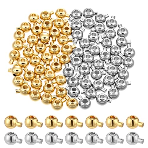 Psyqtsuary Runde Quetschperlen für Schmuckherstellung, Messing, Metall, runde Quetschperlen, Gold, Silber, Abstandshalter für DIY-Armbänder, Schmuckherstellung, 80 Stück (Gold und Silber) von Psyqtsuary