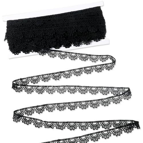 Schwarzes Spitzenband, 1,27 cm × 12,7 m, gehäkelte Spitzenborte zum Nähen, Vintage-Stil, gewellter Rand, Lac-Stoff für Handwerk, Geschenkverpackung, DIY-Nähherstellung, Scrapbooking Schwarzes Spitzenband, 1,27 cm × 12,7 m, gehäkelte Spitzenborte zum Nähen, Vintage-Stil, gewellter Rand, Lac-Stoff für Handwerk, Geschenkverpackung, DIY-Nähherstellung, Scrapbooking von Psyqtsuary