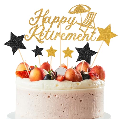 Tortenaufsatz, Tortenaufsatz mit Aufschrift "Happy Retirement", glitzernd, goldfarben und schwarz, für den Ruhestand, Kuchendekoration für Männer und Frauen, Ruhestand, Partyzubehör, Foto-Requisiten Tortenaufsatz, Tortenaufsatz mit Aufschrift "Happy Retirement", glitzernd, goldfarben und schwarz, für den Ruhestand, Kuchendekoration für Männer und Frauen, Ruhestand, Partyzubehör, Foto-Requisiten von Psyqtsuary