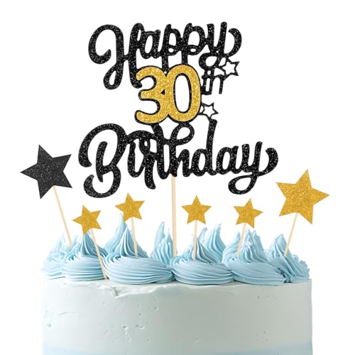 Tortenaufsatz "Happy 30th Birthday" zum 30. Geburtstag, Tortenaufsatz, Schwarz / Gold, Glitzer, Prost bis 30. Geburtstag, Kuchenaufsatz für Geburtstagsparty Tortenaufsatz "Happy 30th Birthday" zum 30. Geburtstag, Tortenaufsatz, Schwarz / Gold, Glitzer, Prost bis 30. Geburtstag, Kuchenaufsatz für Geburtstagsparty von Psyqtsuary