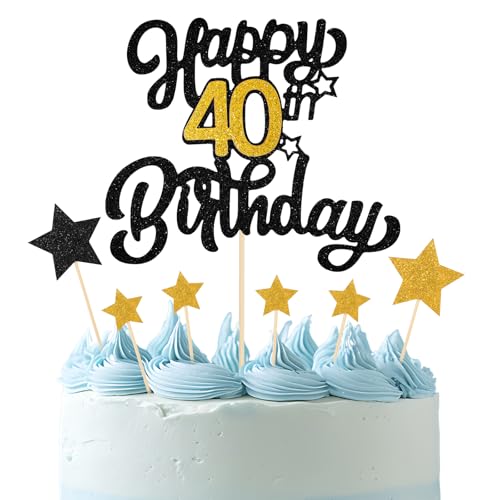 Tortenaufsatz "Happy 40th", 40. Geburtstag, Tortenaufsatz, Schwarz / Gold, Glitzer, Prost bis 40 Jahre, Kuchenaufsatz zum 40. Hochzeitstag, Kuchendekoration für Geburtstagsparty Tortenaufsatz "Happy 40th", 40. Geburtstag, Tortenaufsatz, Schwarz / Gold, Glitzer, Prost bis 40 Jahre, Kuchenaufsatz zum 40. Hochzeitstag, Kuchendekoration für Geburtstagsparty von Psyqtsuary