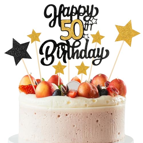 Tortenaufsatz "Happy 50th Birthday" zum 50. Geburtstag, Schwarz / Gold, Glitzer, Prost bis 50 Jahre, Kuchenaufsatz zum 50. Hochzeitstag, Tortenaufsatz für Geburtstagsparty Tortenaufsatz "Happy 50th Birthday" zum 50. Geburtstag, Schwarz / Gold, Glitzer, Prost bis 50 Jahre, Kuchenaufsatz zum 50. Hochzeitstag, Tortenaufsatz für Geburtstagsparty von Psyqtsuary