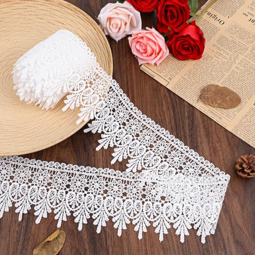 Weiße französische Spitzenborte, 9,5 cm breit, florales Spitzenband, Bordüre, dekorative bestickte Schnürsenkel, weiß, DIY, Nähen, Basteln, Hochzeit, Heimdekoration, 4,5 m Weiße französische Spitzenborte, 9,5 cm breit, florales Spitzenband, Bordüre, dekorative bestickte Schnürsenkel, weiß, DIY, Nähen, Basteln, Hochzeit, Heimdekoration, 4,5 m von Psyqtsuary