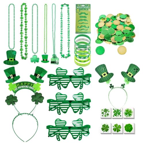 Ptdfjspt 1 Set 'S Day Dekorationen mit Grünen Brillen, Halsketten, Stirnband, Armbändern, Münzen, Tattoos und Stickern-Set für 'S Day Ptdfjspt 1 Set 'S Day Dekorationen mit Grünen Brillen, Halsketten, Stirnband, Armbändern, Münzen, Tattoos und Stickern-Set für 'S Day von Ptdfjspt