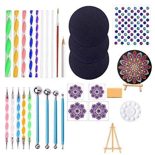 Ptdfjspt 31 Stück/Set Mandala Dotting Templates Werkzeuge Set Mini Staffelei Farb Schale zum Malen Von Steinen Färben Zeichnen und Zeichnen von Ptdfjspt