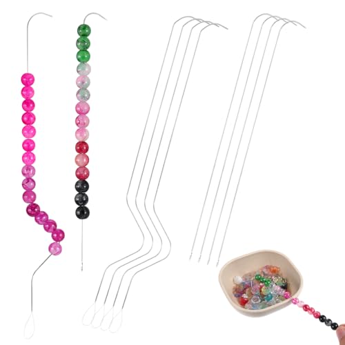 8 Stück Gebogene Nadeln Perlennadeln Set Großem Auge Perlenspinnernadeln Perlen Auffädeln für Armbänder rotierende Halsketten Schmuckherstellung DIY-Glasperlen Bastelbedarf Zubehör von Ptwola
