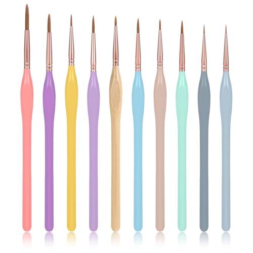 Ptwola 10 Stück Feiner Detail Pinsel Miniatur Drybrush Pinsel Set Feine Detail-Modellpinsel Pinselset Malen für Professionelle Künstler Acryl Aquarell Öl Malen Zahlen Nageldesign Detailmalereien von Ptwola