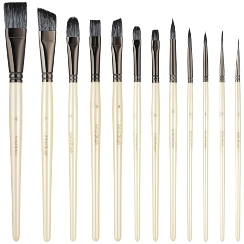 Ptwola 12-teiliges professionelles Acryl-Pinsel-Set für Künstler, Gesichtsbemalung, Körperkunst, Make-up-Set für Öl, Aquarell, Gouache, Gesicht, Felsen, Leinwand, Halloween, Cosplay, Party, Kinder von Ptwola