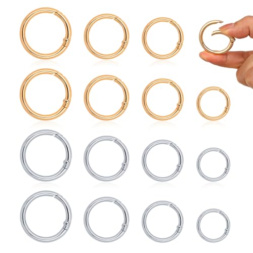 Ptwola 16 Stück Runde Karabiner Schlüsselanhänger Feder-O-Kreis Gold Silber Federspaltringe Schnappverschluss Schnalle Karabinerhaken DIY-Zubehör für Taschen, Geldbörsen, Riemen, Basteln Ptwola 16 Stück Runde Karabiner Schlüsselanhänger Feder-O-Kreis Gold Silber Federspaltringe Schnappverschluss Schnalle Karabinerhaken DIY-Zubehör für Taschen, Geldbörsen, Riemen, Basteln von Ptwola