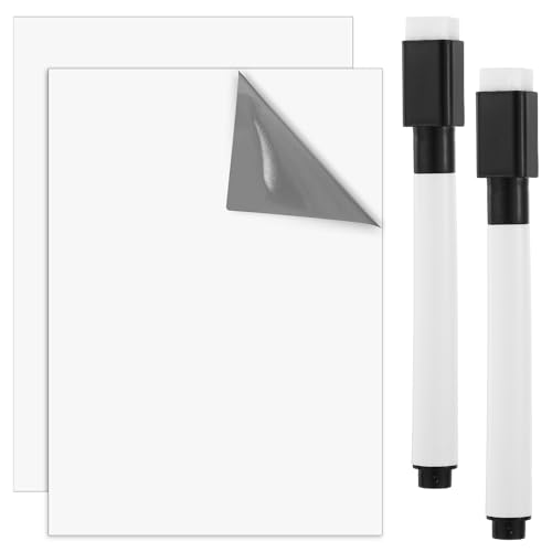 Ptwola 2 Stück Abwischbar Whiteboard Dry Erase Board Aufkleber 45,6 x 21,1 cm Kühlschrank Whiteboard Blatt Glatt Leerer Notizblock Abziehbare Tapete mit 2 Markern für Wand, Schreibtisch, Tür von Ptwola