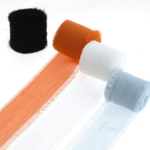 Ptwola 4 Rollen Chiffonband Seidenband Geschenkband Handgefertigte Fransen Ausgefranste Kanten Bänder-Set für Hochzeitseinladungen, Brautsträuße, Geschenkverpackungen Ptwola 4 Rollen Chiffonband Seidenband Geschenkband Handgefertigte Fransen Ausgefranste Kanten Bänder-Set für Hochzeitseinladungen, Brautsträuße, Geschenkverpackungen von Ptwola