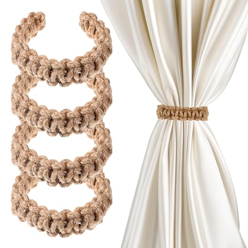 Ptwola 4 Stück Vorhangseil Gardinenhalter Raffhalter Handgestrickte Geflochtene Vorhanghalter Elegante Leichte Vorhangbänder Set Dekoratives Zubehör für Gardinen Zuhause Büro Schlafzimmer Fenster von Ptwola