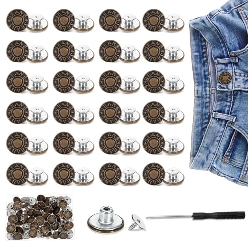Ptwola 48 Stück Verstellbare Hosen Ersatz Knöpfe Jeansknöpfe mit Schraubendreher Metall Button Pins Jeans Ohne Nähen mit Nieten zum Stecken DIY Jeansknopf Reparatur von Jeans Hose Enger Machen Ptwola 48 Stück Verstellbare Hosen Ersatz Knöpfe Jeansknöpfe mit Schraubendreher Metall Button Pins Jeans Ohne Nähen mit Nieten zum Stecken DIY Jeansknopf Reparatur von Jeans Hose Enger Machen von Ptwola