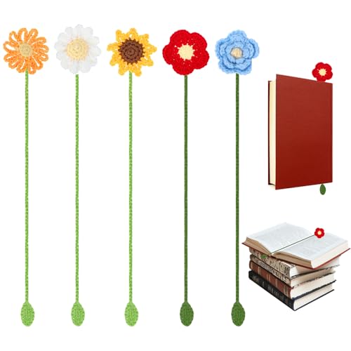 Ptwola 5 Stück Häkelblumen-Lesezeichen für Damen, Sonnenblume, handgefertigt, gestrickt, Lesezeichen, Vorhang-Raffhalter, Auto-Anhänger für Erwachsene, Kinder, Anfänger, Buchliebhaber, Lehrer, Leser Ptwola 5 Stück Häkelblumen-Lesezeichen für Damen, Sonnenblume, handgefertigt, gestrickt, Lesezeichen, Vorhang-Raffhalter, Auto-Anhänger für Erwachsene, Kinder, Anfänger, Buchliebhaber, Lehrer, Leser von Ptwola