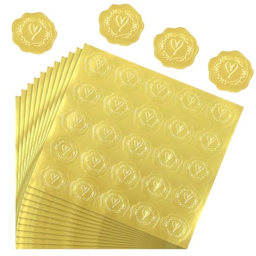 Ptwola 500 Stück Goldgeprägte Wachssiegelaufkleber Selbstklebend Herzgirlandenmuster Metallische Umschlagsiegelaufkleber für Hochzeitseinladungen, Weihnachtsgrußkarten, Partygeschenke, Verpackungen Ptwola 500 Stück Goldgeprägte Wachssiegelaufkleber Selbstklebend Herzgirlandenmuster Metallische Umschlagsiegelaufkleber für Hochzeitseinladungen, Weihnachtsgrußkarten, Partygeschenke, Verpackungen von Ptwola