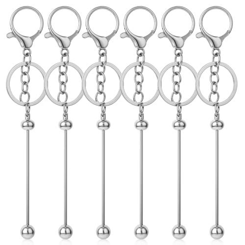 Ptwola 6 Stück Perlen Schlüsselanhänger-Stangen Metall Rohlinge Streifen Schlüsselanhänger-Ringe zum DIY, Schmuckherstellung, Anhänger, Basteln, Charms, Zubehör von Ptwola