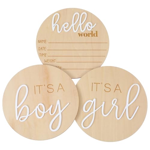 Ptwola Holzschild mit Aufschrift "It's a Boy It's a Girl Hello World", rund, für Kinderzimmer, Geburt, Baby, Namensschilder für Krankenhaus, Jungen, Mädchen, Foto-Requisiten, Andenken, 3 Stück Ptwola Holzschild mit Aufschrift "It's a Boy It's a Girl Hello World", rund, für Kinderzimmer, Geburt, Baby, Namensschilder für Krankenhaus, Jungen, Mädchen, Foto-Requisiten, Andenken, 3 Stück von Ptwola