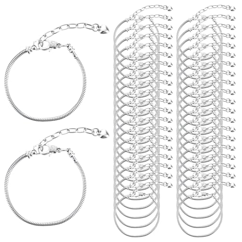 Ptwola Schlangenketten-Charm-Armband, verstellbar, Schlangen-Charm-Armband mit Herz-Karabinerverschluss, Verlängerungskette für Damen, Schmuckherstellung, DIY-Geschenke, 40 Stück Ptwola Schlangenketten-Charm-Armband, verstellbar, Schlangen-Charm-Armband mit Herz-Karabinerverschluss, Verlängerungskette für Damen, Schmuckherstellung, DIY-Geschenke, 40 Stück von Ptwola