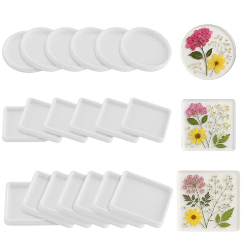 Ptwola Tiefe Untersetzer-Formen, quadratisch, rund, Epoxidharz, Gießform für Blumenstrauß, Konservierung, Buchstützen, DIY, Kunst, Schalen, Kerzenhalter, Heimdekoration, 16 Stück Ptwola Tiefe Untersetzer-Formen, quadratisch, rund, Epoxidharz, Gießform für Blumenstrauß, Konservierung, Buchstützen, DIY, Kunst, Schalen, Kerzenhalter, Heimdekoration, 16 Stück von Ptwola