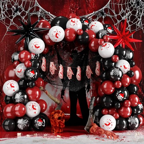 Ptypop Halloween Party Deko Set mit Luftballons Girlande, Spinnennetz, Grusel Deko, Aluminium Folienballons, Gruselige Halloween Deko für Outdoor Garten Bar Wohnzimmer Horror Party von PtyPop