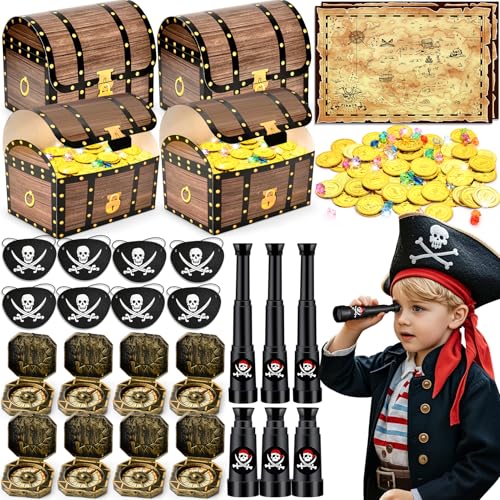 PtyPop Piraten Party Mitgebsel Kindergeburtstag mit Kompass Piraten Augenklappen Teleskop-Requisitenspielzeug Schatztruhen Partytüten, Pirat Pinata Give Aways Kindergeburtstag Gastgeschenk für Jungen von PtyPop