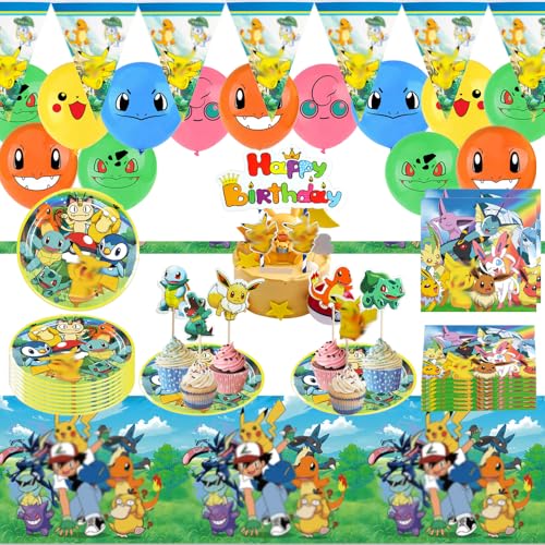 Geburtstag party set Geburtstagsdeko Pappteller Serviette Kindergeburtstag Geburtstag Deko Ballon Banner Tischdecke Happy Birthday Tortendeko,Geeignet für 10 Personen Partygeschirr (C1) von Ptydecta