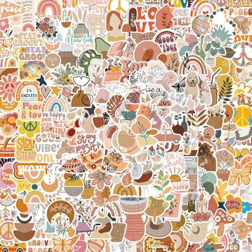 Ptyism Boho Sticker Set: 200 Stück Wasserdichte Vinyl Aufkleber für Laptop, Gitarre, Tasse & mehr - Boho Style, Mehrfarbig von Ptyism
