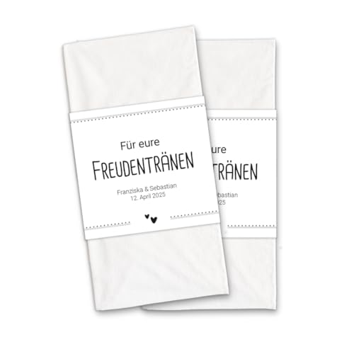 PuK Freudentränen Banderolen Hochzeit | Papierbanderolen für Taschentücher zur Hochzeit | Perfekt für emotionale Trauung | Klebepunkte enthalten (02, Personalisiert) von PuK Krämmer GmbH