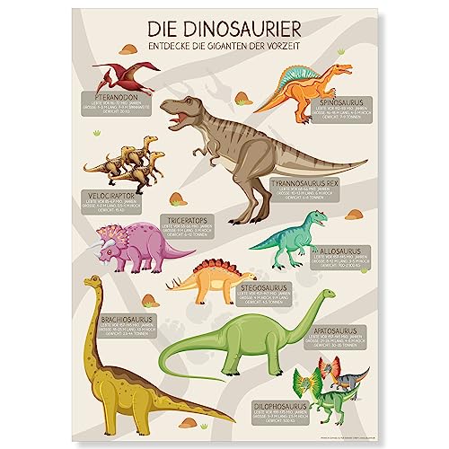 PuK Krämmer GmbH Poster „Dinosaurier“ DIN A2 | Dino Poster für Kinder | Kinderzimmer Deko Bilder Poster | Lernposter Dinosaurier | Geschenk Kinder Geburtstag Einschulung | für Dino-Fans (DIN A2) von PuK Krämmer GmbH