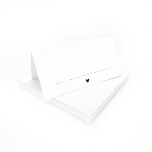 Tischkarten weiß mit Herz | 25, 50, 100 Stück | zum selbst beschriften | Namensschilder, Platzkarten, Tischkarten | für Hochzeit, Geburtstag uvm (100) von PuK Krämmer GmbH