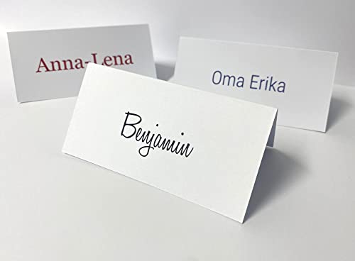 Tischkarten weiß mit Namen personalisierbar eingedruckt | Schriften, Farben und Sets auswählbar | Aufdruck einzeln individualisiert mit Namen der Gäste | für Hochzeit, Geburtstag uvm. (25) von PuK Krämmer GmbH