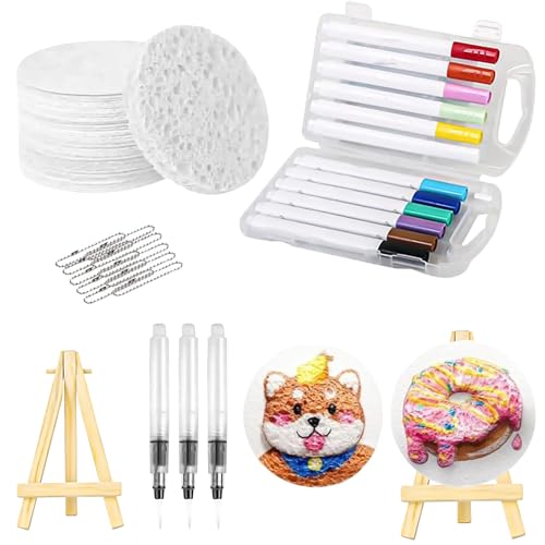 Puasok Magic Puffy Paint Set für Kinder, 3D Schaum Malpapier Rund 10 Stück, 12 Farben Marker, 3 Wasserpinsel, 10 Perlenketten & 1 Mini Staffelei, DIY Textur-Malset für kreatives Zeichnen Puasok Magic Puffy Paint Set für Kinder, 3D Schaum Malpapier Rund 10 Stück, 12 Farben Marker, 3 Wasserpinsel, 10 Perlenketten & 1 Mini Staffelei, DIY Textur-Malset für kreatives Zeichnen von Puasok