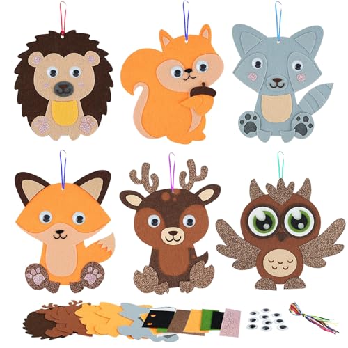 Pubbyuer Herbst Tier Bastelset für Kinder - 6 Stück Waldtiere DIY Filz Bastelset - Pädagogisches Naturhandwerk mit Anleitung - Kreative Bastelgeschenk für Kinderzimmer & Waldspaziergang Deko von Pubbyuer