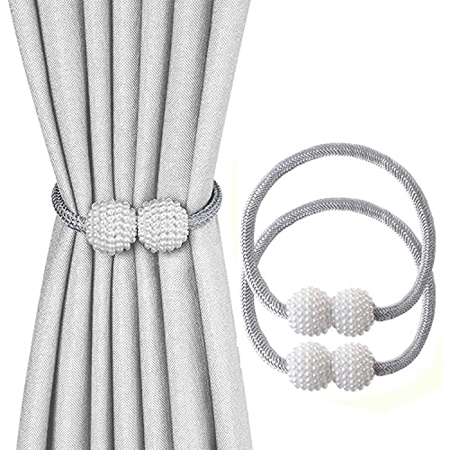 Pubiao (Grau) 2 Stück - Vorhang Raffhalter Magnet Clip Ringe Kleine Perle Webseil für Zuhause, Büro, Hotel Fensterdekoration von Pubiao